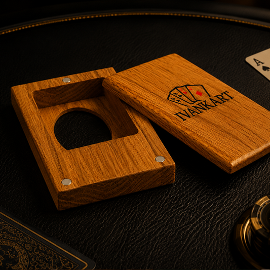 Single Deck Push-Out Oak Case for Playing Cards