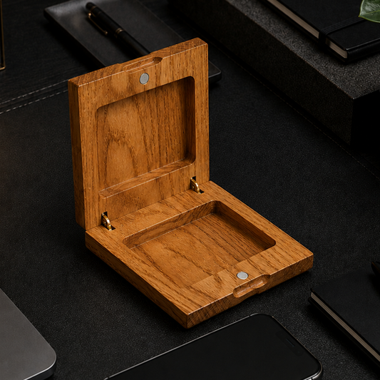 Single Deck Horizontal Oak Book-Style Case for Playing Cards