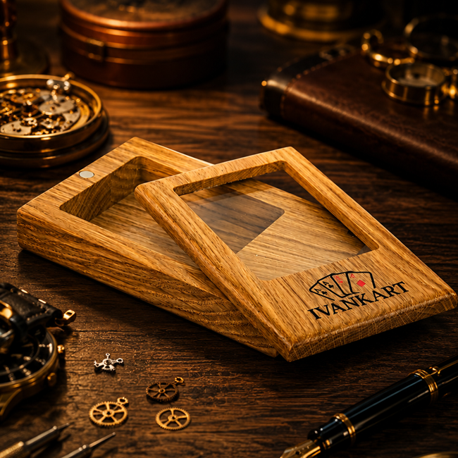 Single Deck Display Oak Case for Playing Cards