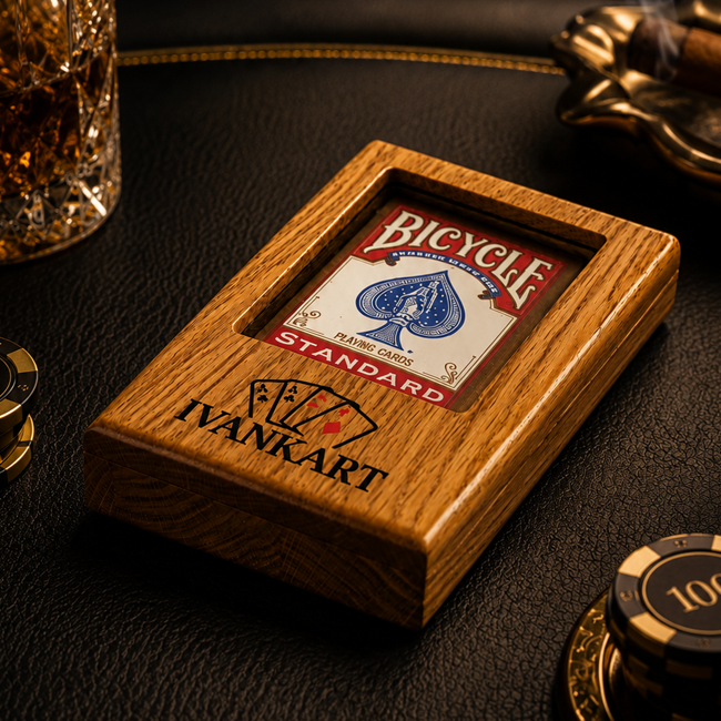 Single Deck Display Oak Case for Playing Cards