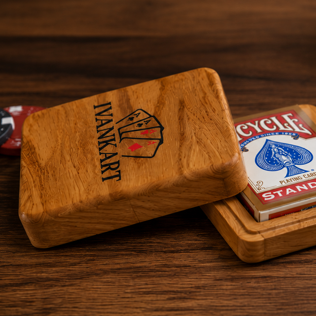 Single Deck Magnetic Lid Oak Case for Playing Cards