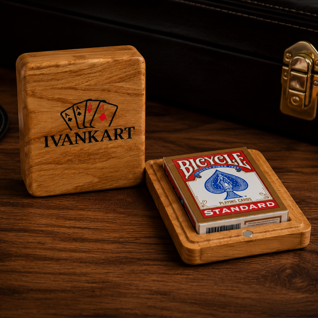 Single Deck Magnetic Lid Oak Case for Playing Cards