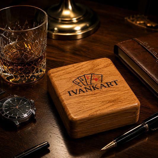 Single Deck Magnetic Lid Oak Case for Playing Cards
