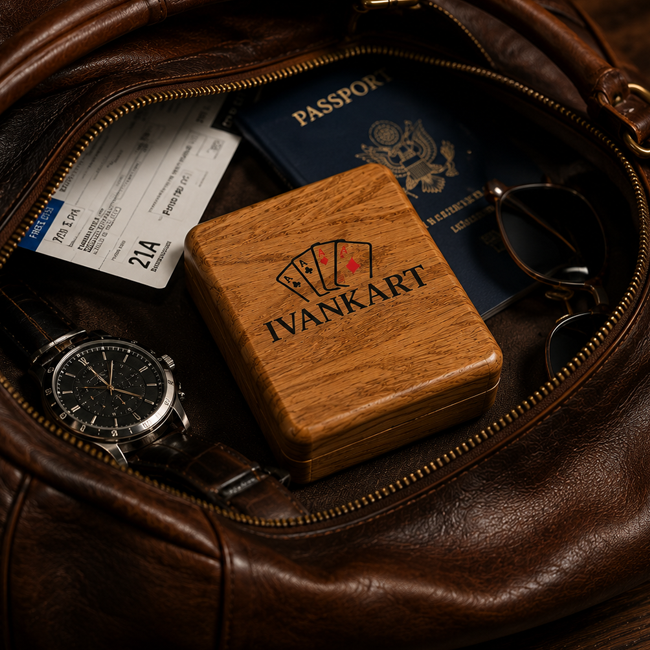 Single Deck Magnetic Lid Oak Case for Playing Cards