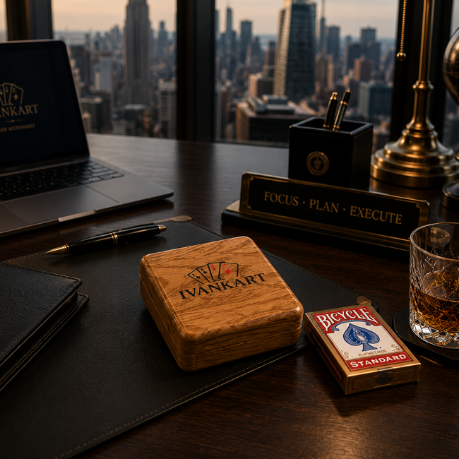 Single Deck Magnetic Lid Oak Case for Playing Cards