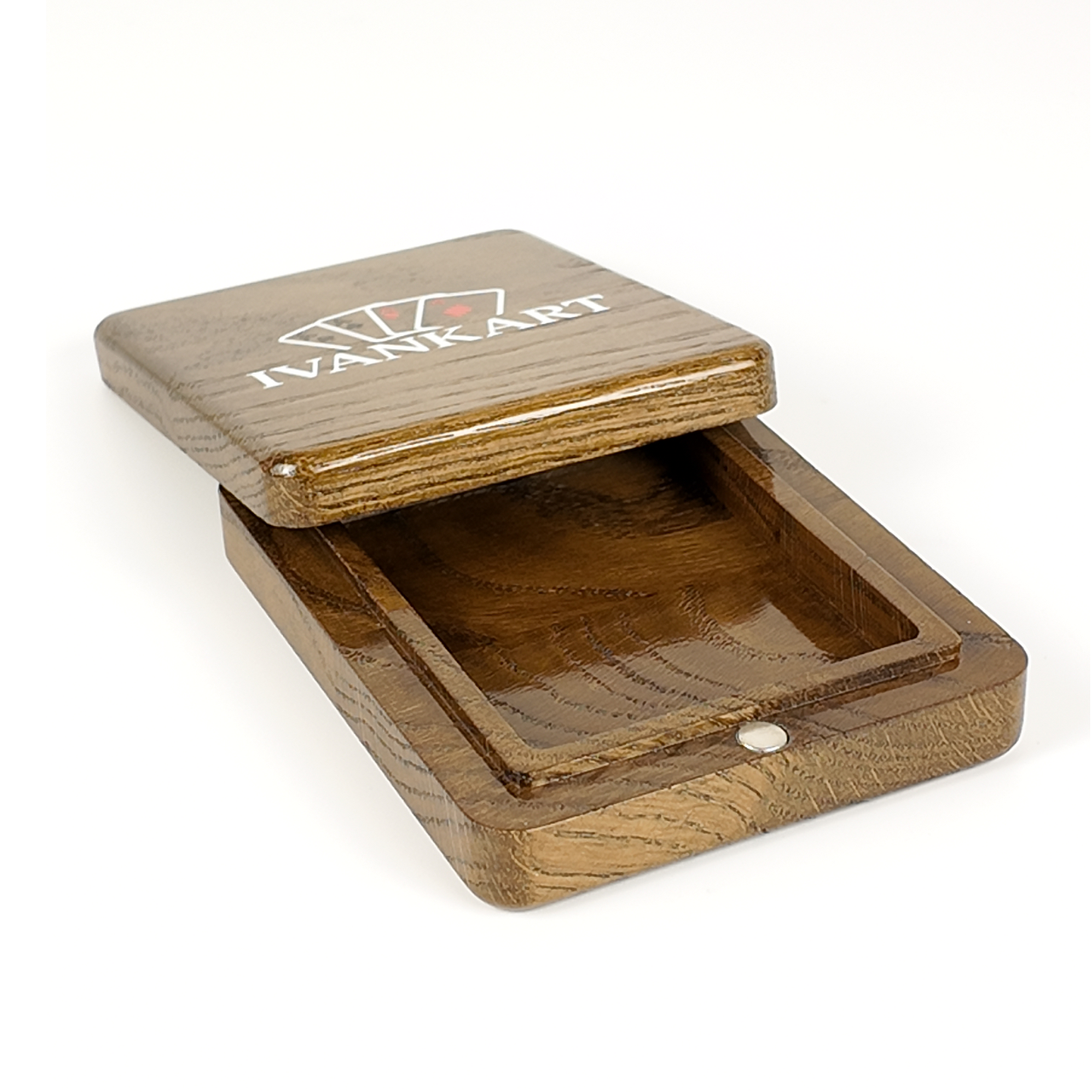Single Deck Magnetic Lid Oak color Walnut Case for Playing Cards