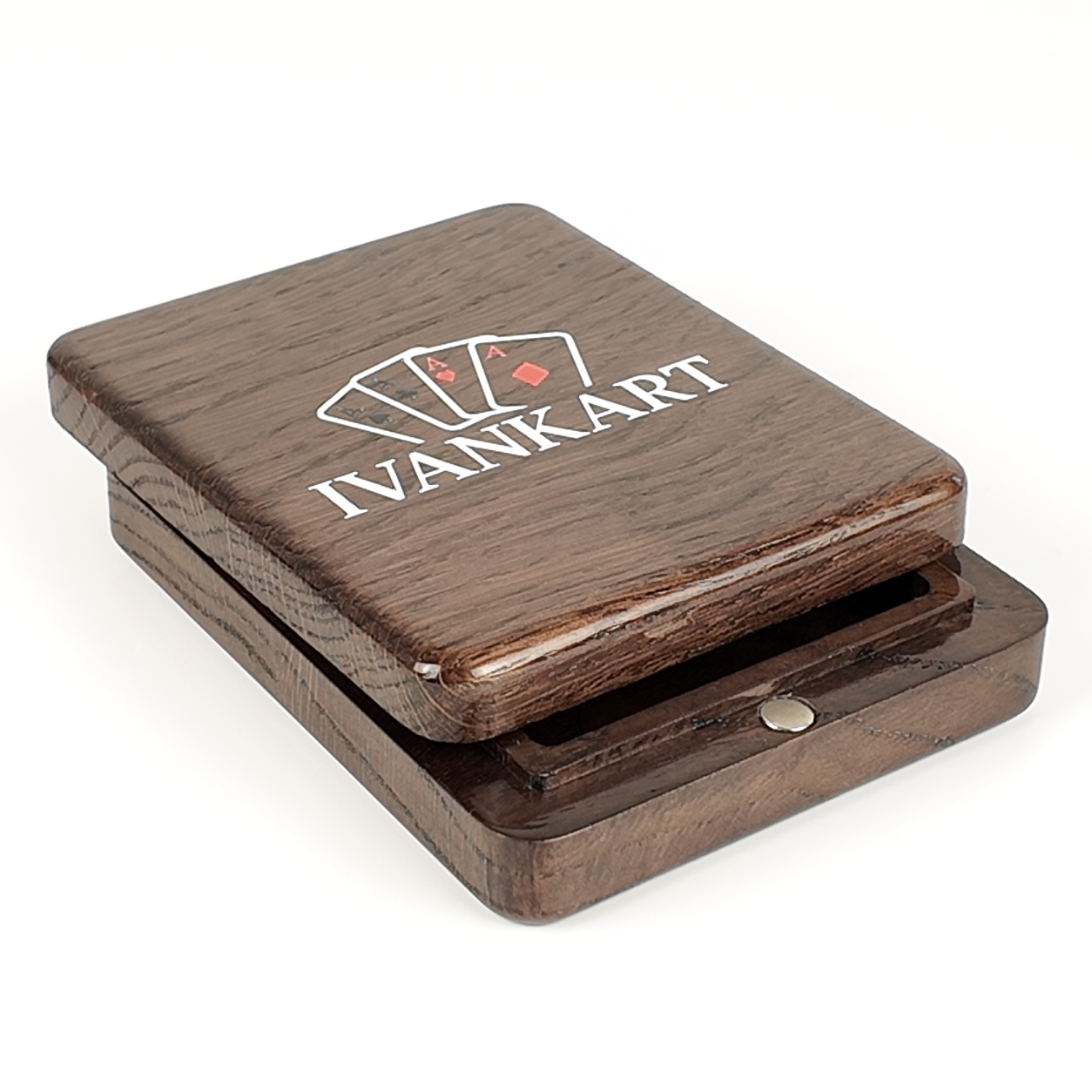 Single Deck Magnetic Lid Oak Case Wenge for Playing Cards