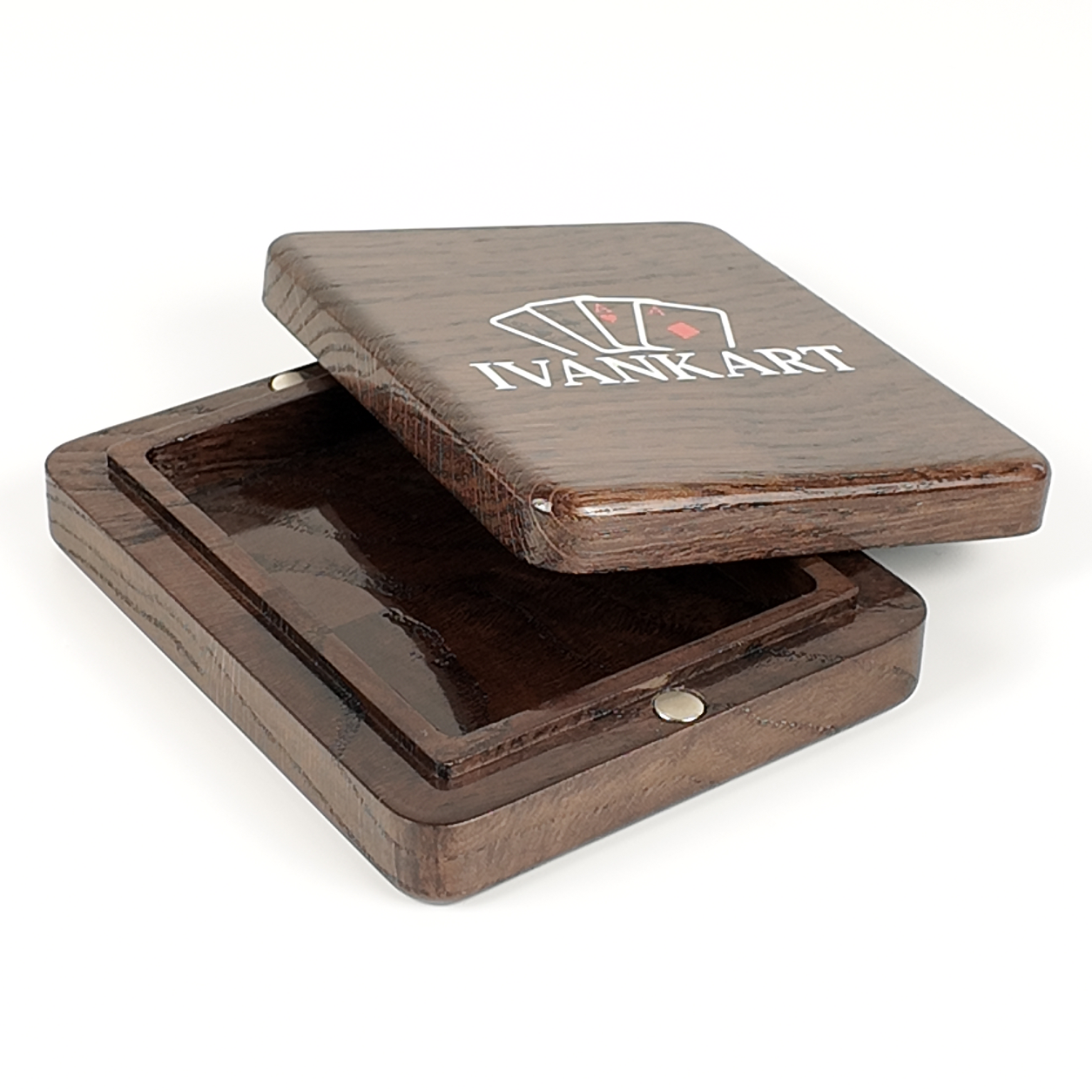 Single Deck Magnetic Lid Oak Case Wenge for Playing Cards