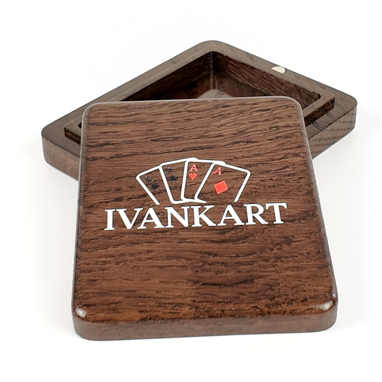 Single Deck Magnetic Lid Oak Case Wenge for Playing Cards