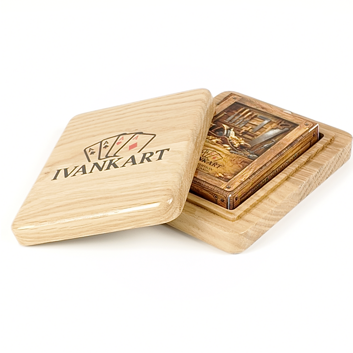 Eendeks magnetische Eiken Doos met Deksel voor Speelkaarten