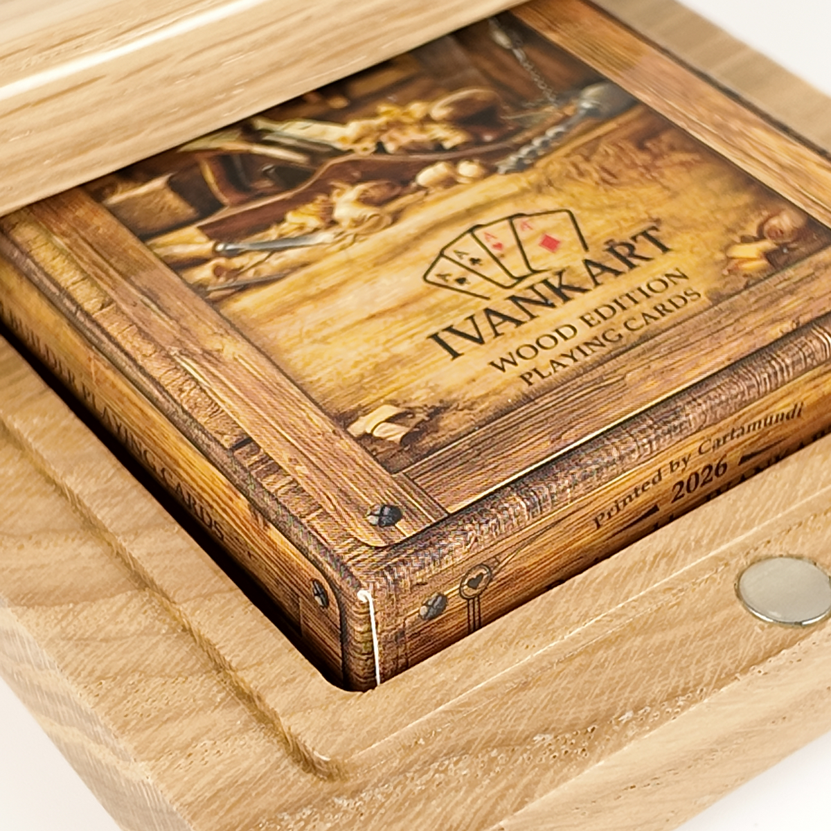 Eendeks magnetische Eiken Doos met Deksel voor Speelkaarten