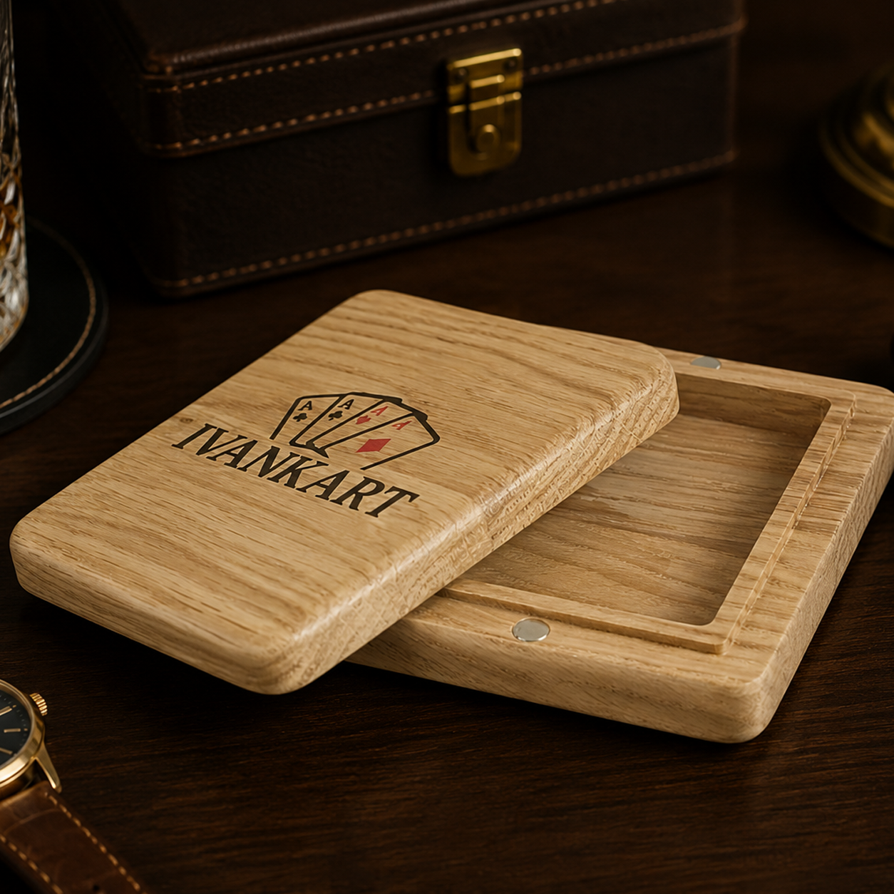 Single Deck Magnetic Lid Nordic Oak Case for Playing Cards