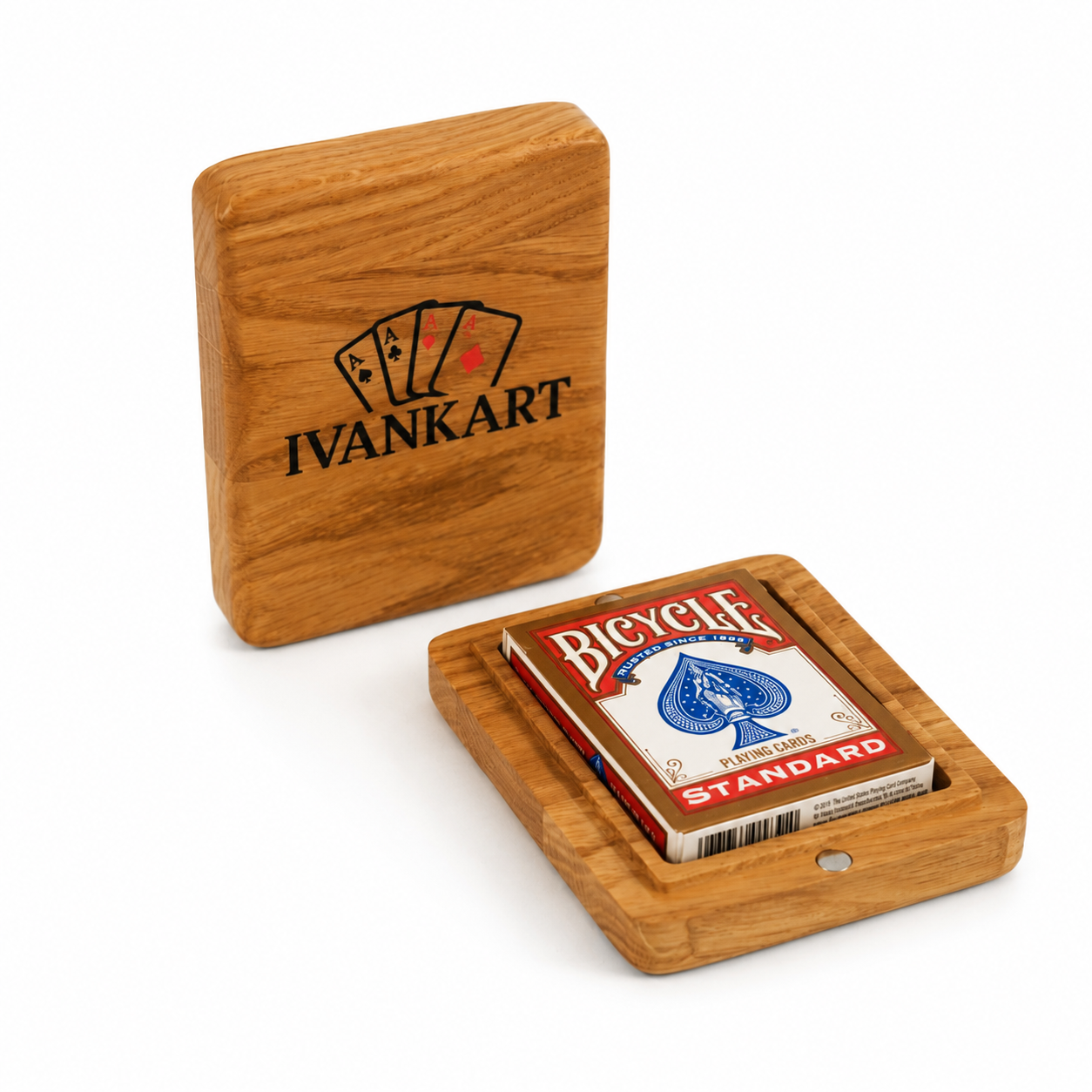 Single Deck Magnetic Lid Oak Case for Playing Cards