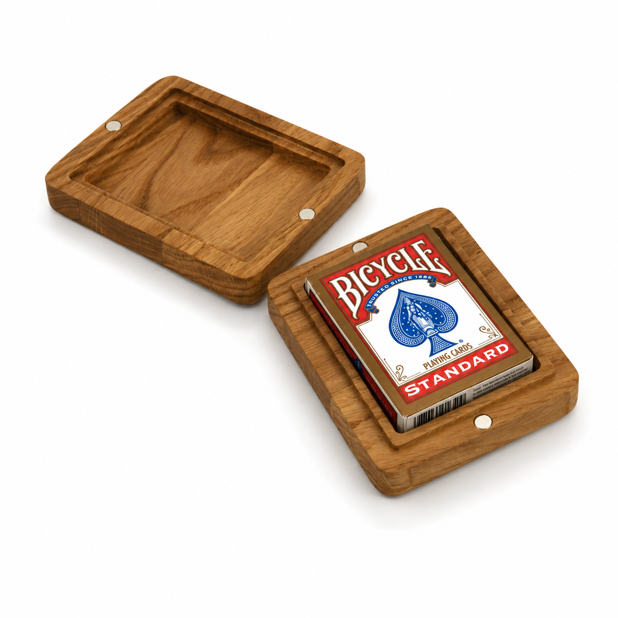 Single Deck Magnetic Lid Oak Case for Playing Cards