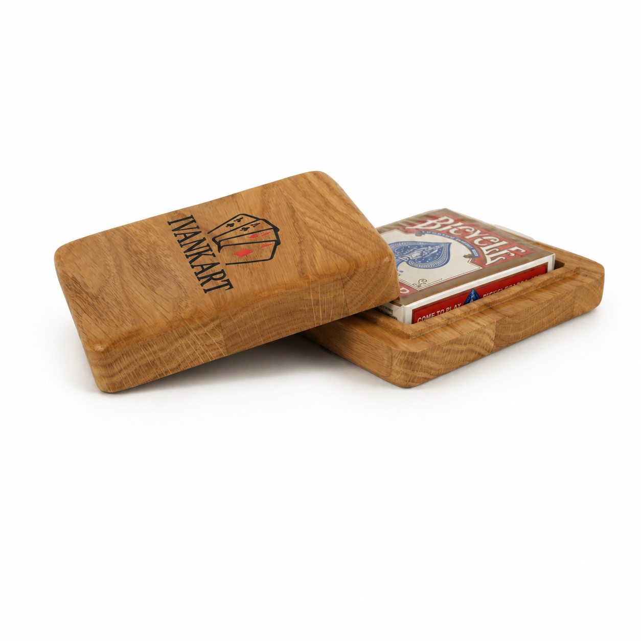 Single Deck Magnetic Lid Oak Case for Playing Cards