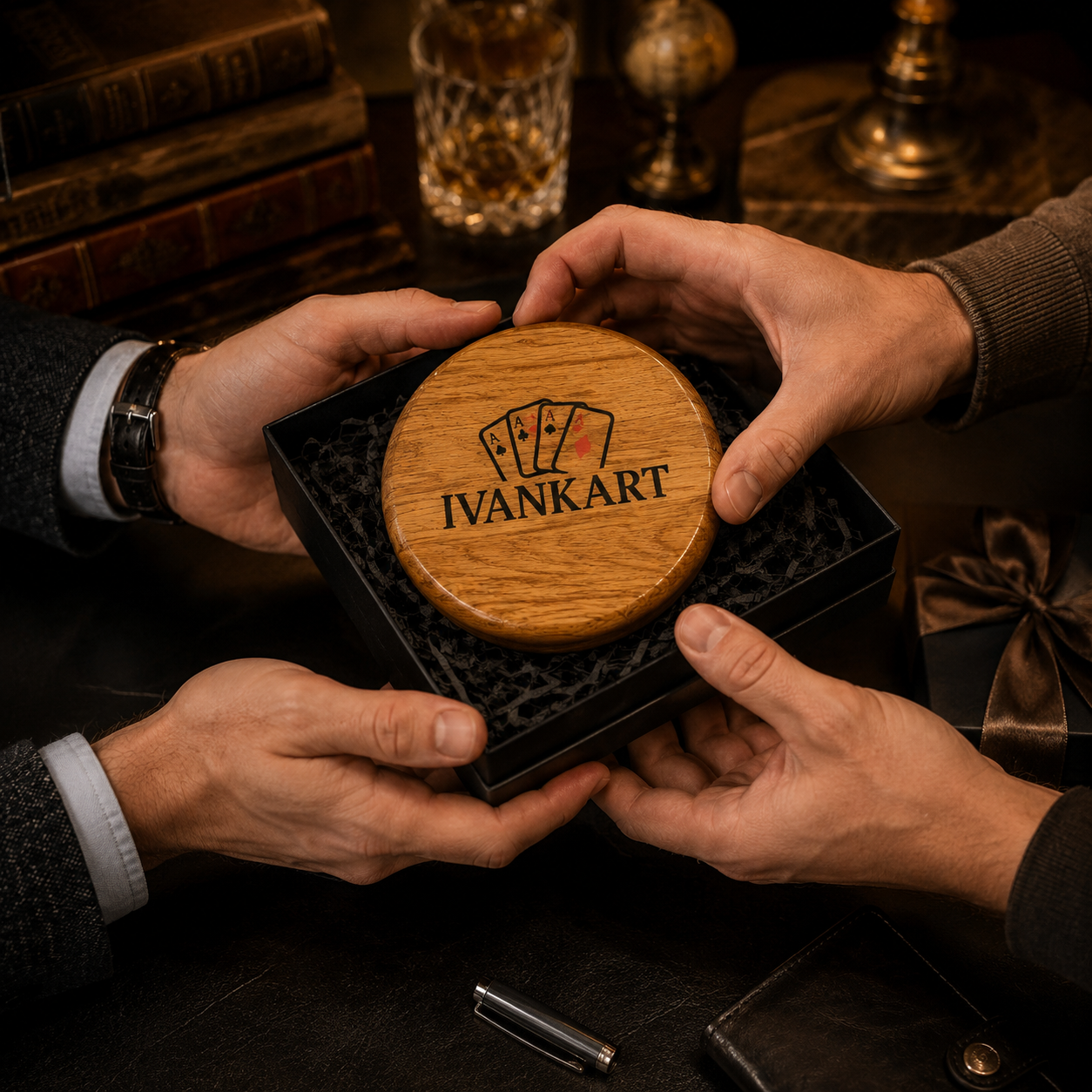 Single Deck Oak Round Case for Playing Cards