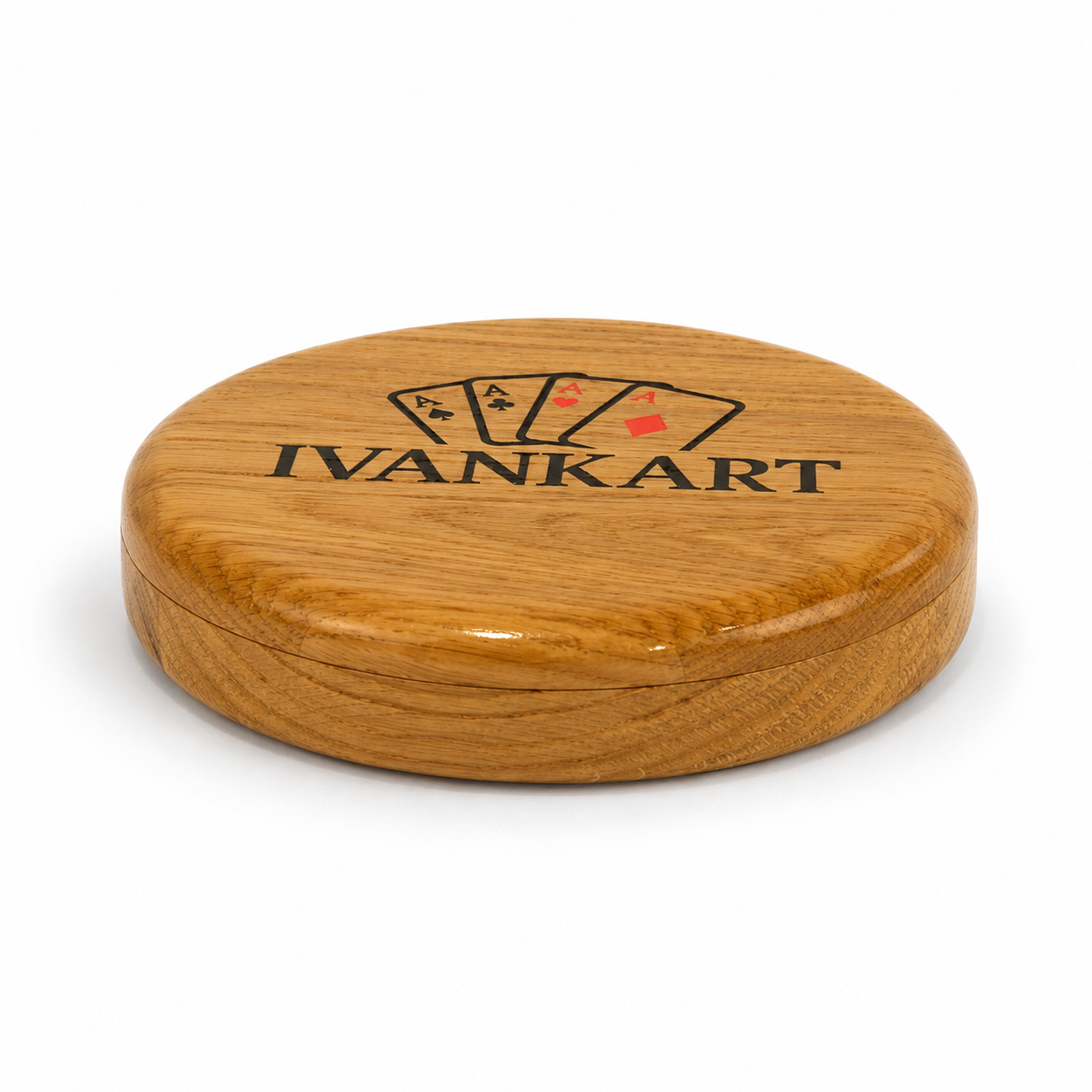 Single Deck Oak Round Case for Playing Cards