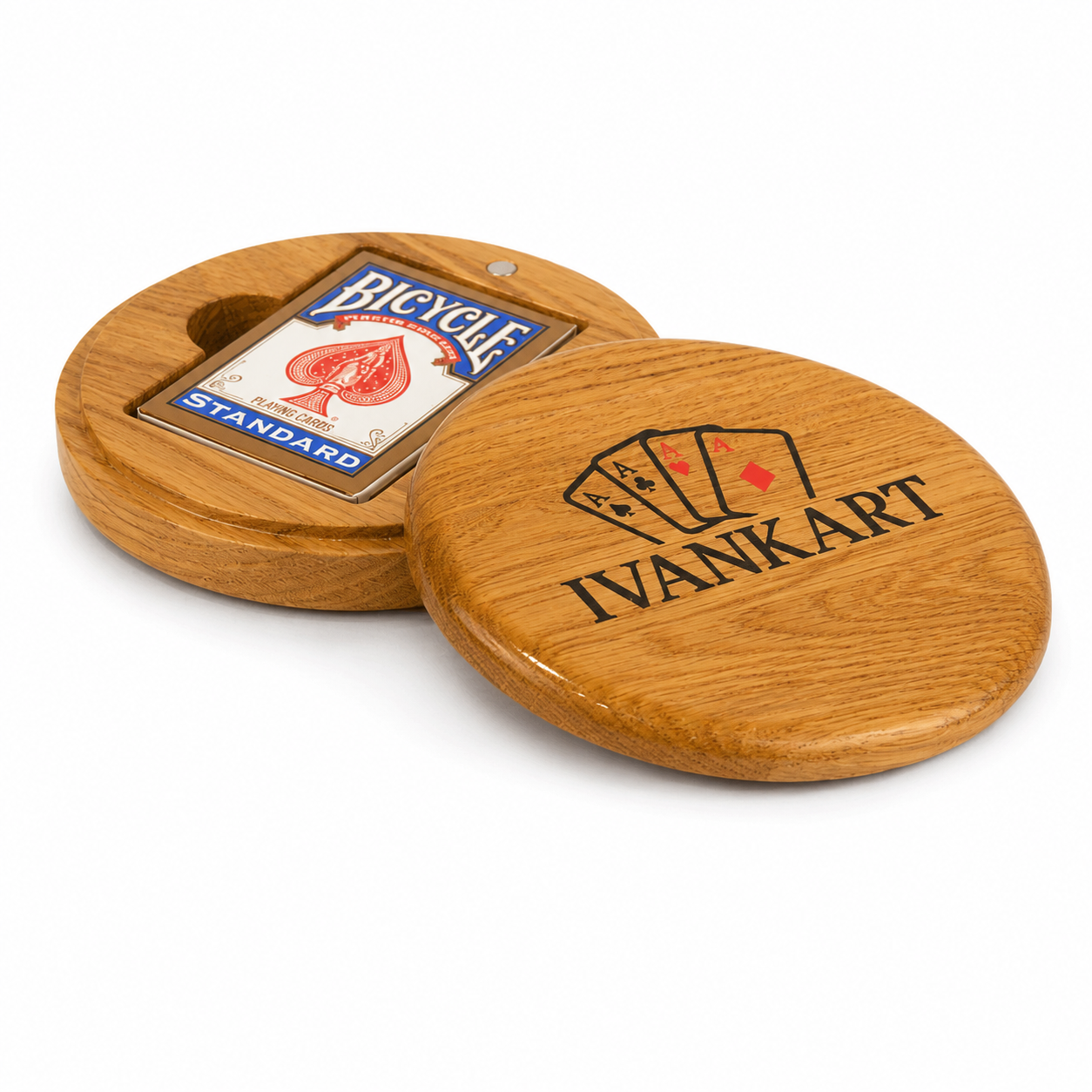 Single Deck Oak Round Case for Playing Cards