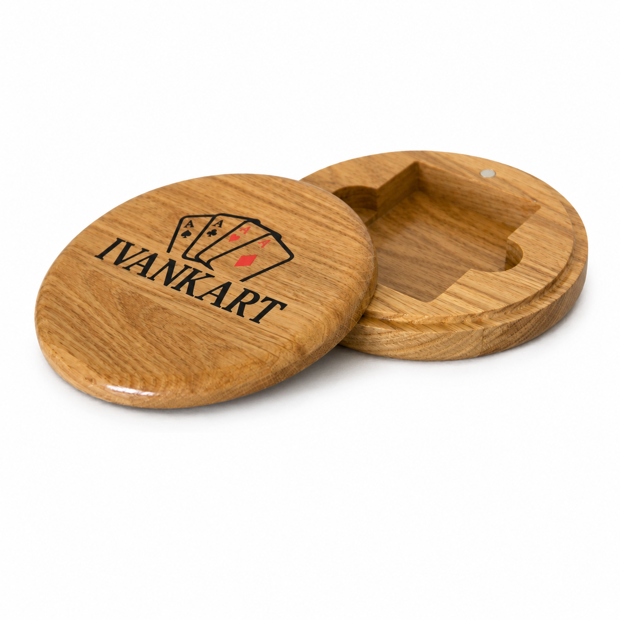 Single Deck Oak Round Case for Playing Cards