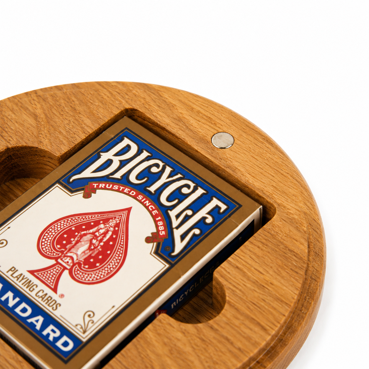Single Deck Oak Round Case for Playing Cards