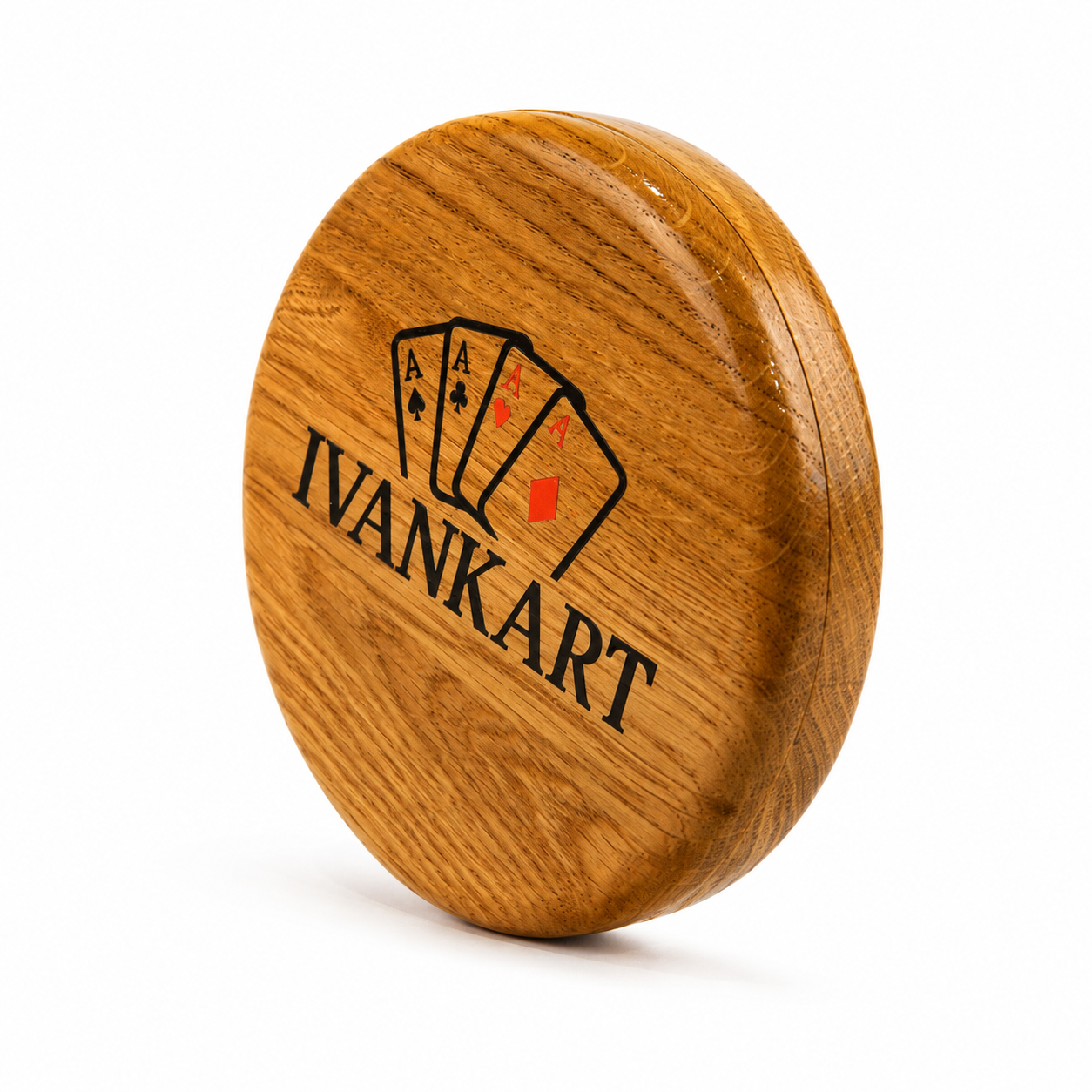 Single Deck Oak Round Case for Playing Cards