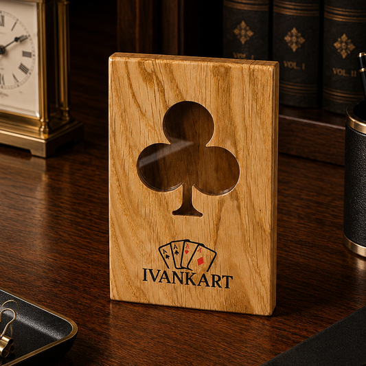 Single Deck Display Oak Case with Clubs for Playing Cards