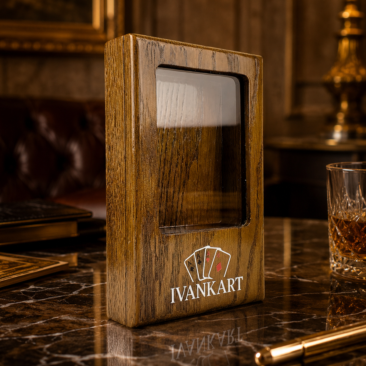 Glazier Single Deck Display Oak Case Walnut for Playing Cards
