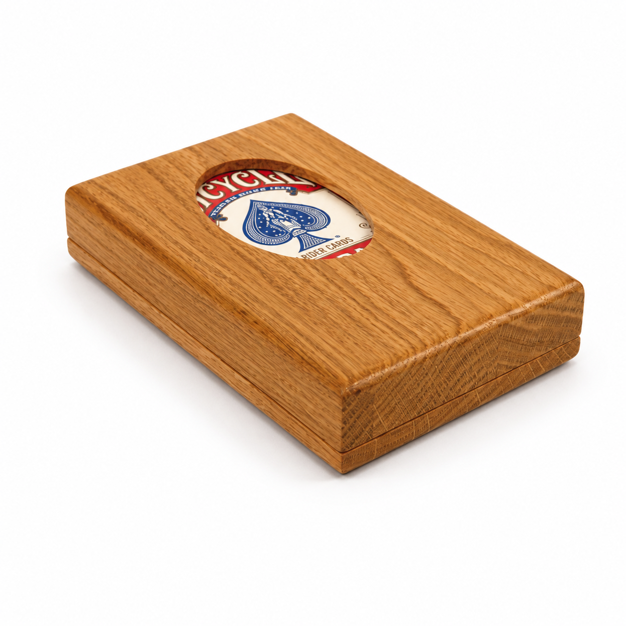 Single Deck Push-Out Oak Case for Playing Cards