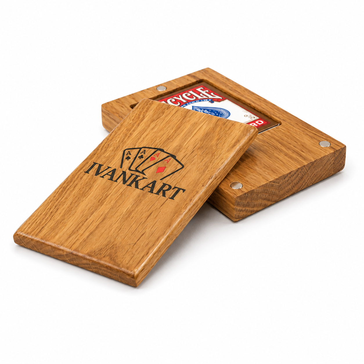 Single Deck Push-Out Oak Case for Playing Cards