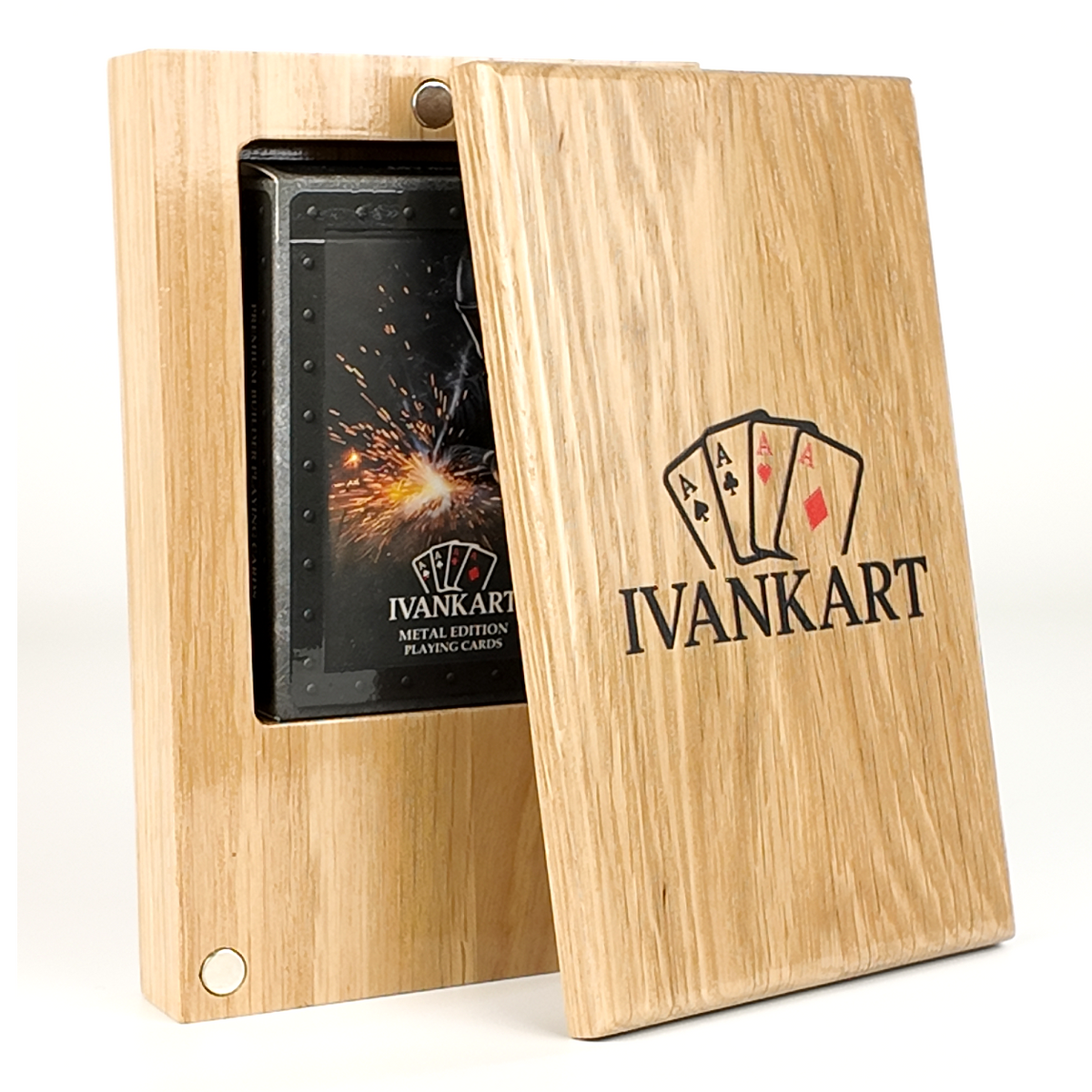 Eikenhouten etui met schuifsysteem voor speelkaarten (één deck)