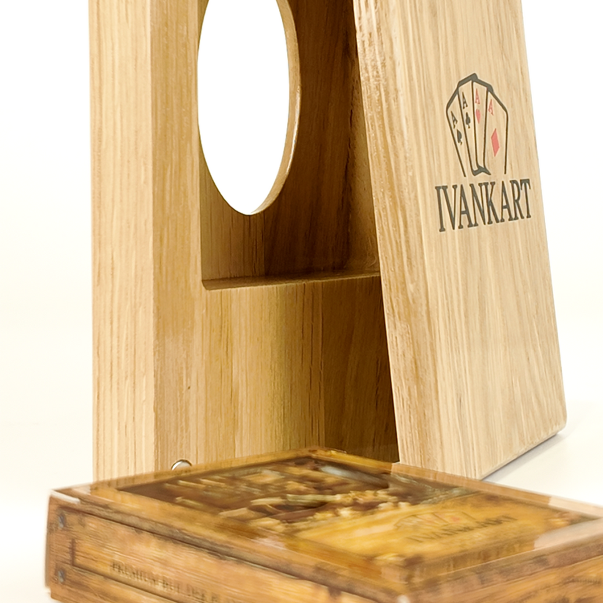 Eikenhouten etui met schuifsysteem voor speelkaarten (één deck)