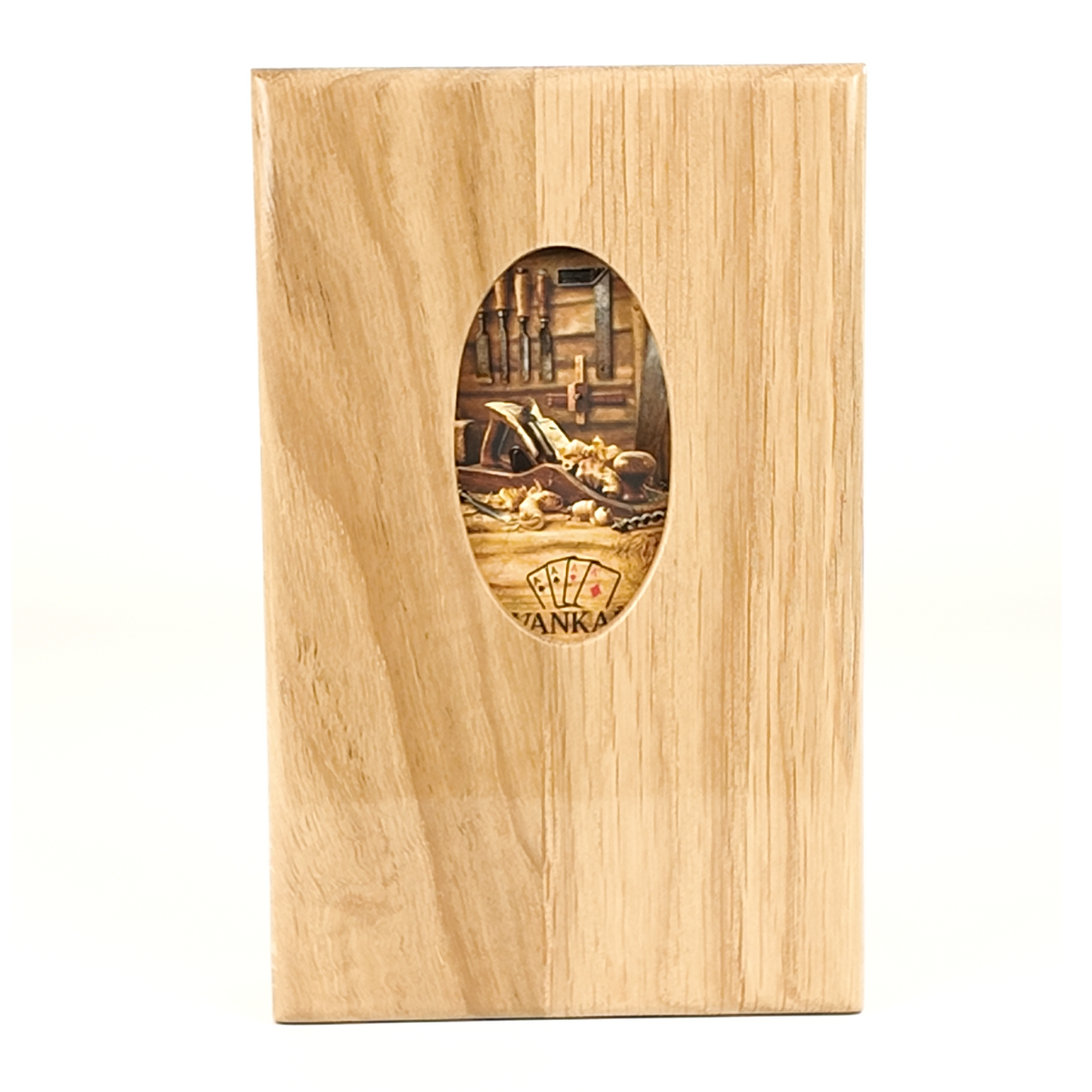 Eikenhouten etui met schuifsysteem voor speelkaarten (één deck)