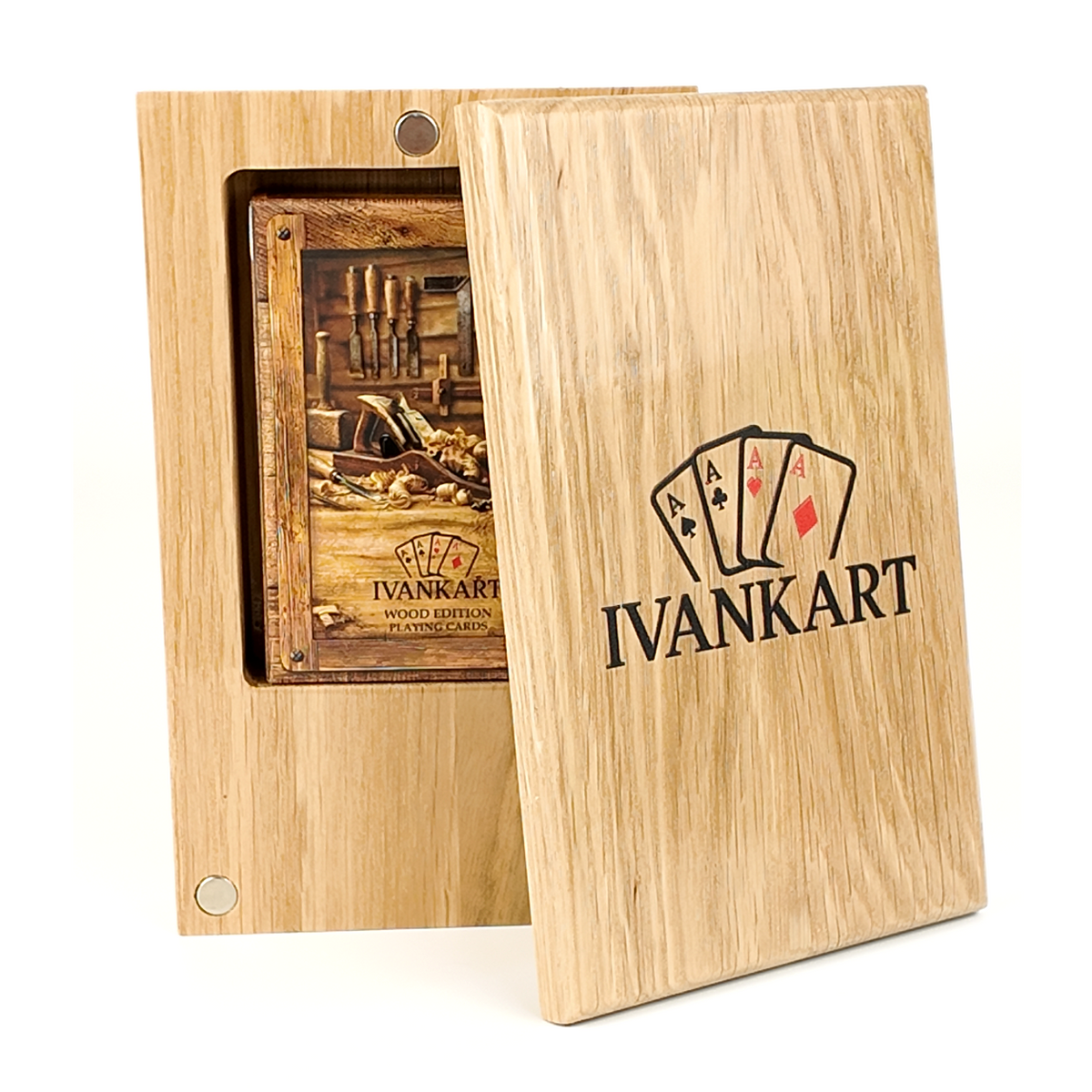 Eikenhouten etui met schuifsysteem voor speelkaarten (één deck)