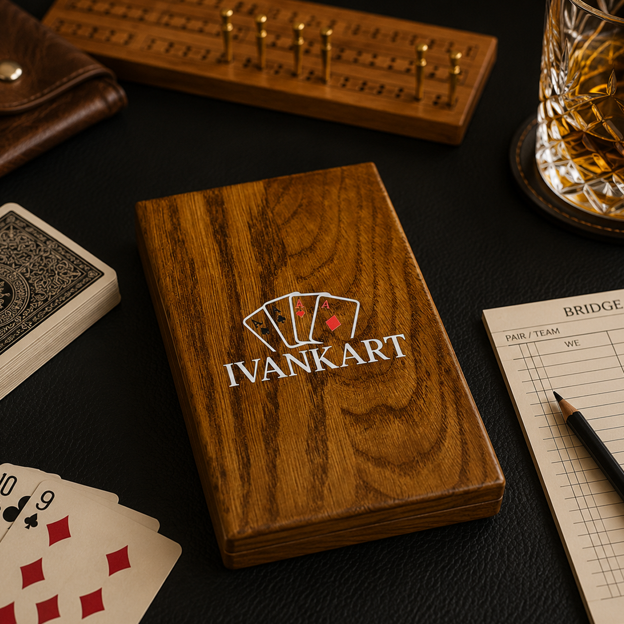Single Deck Push-Out Oak Case Walnut for Playing Cards