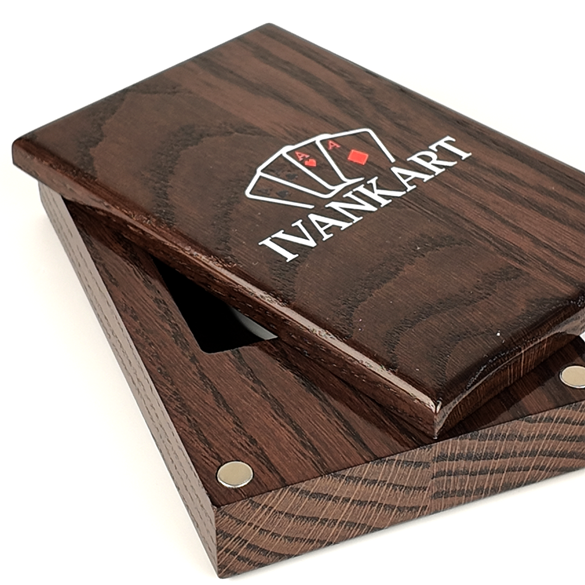 Eikenhouten etui met schuifsysteem voor speelkaarten (één deck)