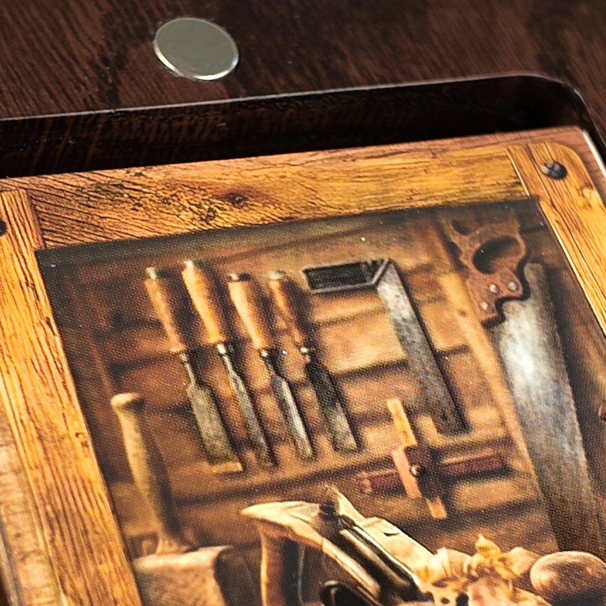 Eikenhouten etui met schuifsysteem voor speelkaarten (één deck)