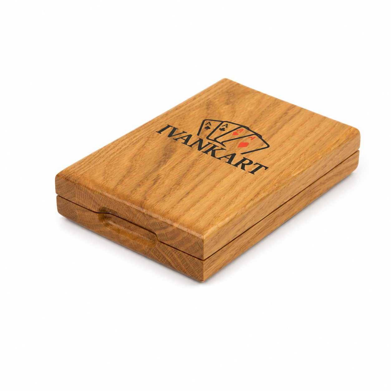 Single Deck Vertical Oak Book-Style Case for Playing Cards
