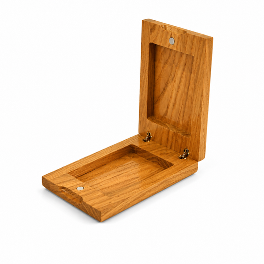 Single Deck Vertical Oak Book-Style Case for Playing Cards