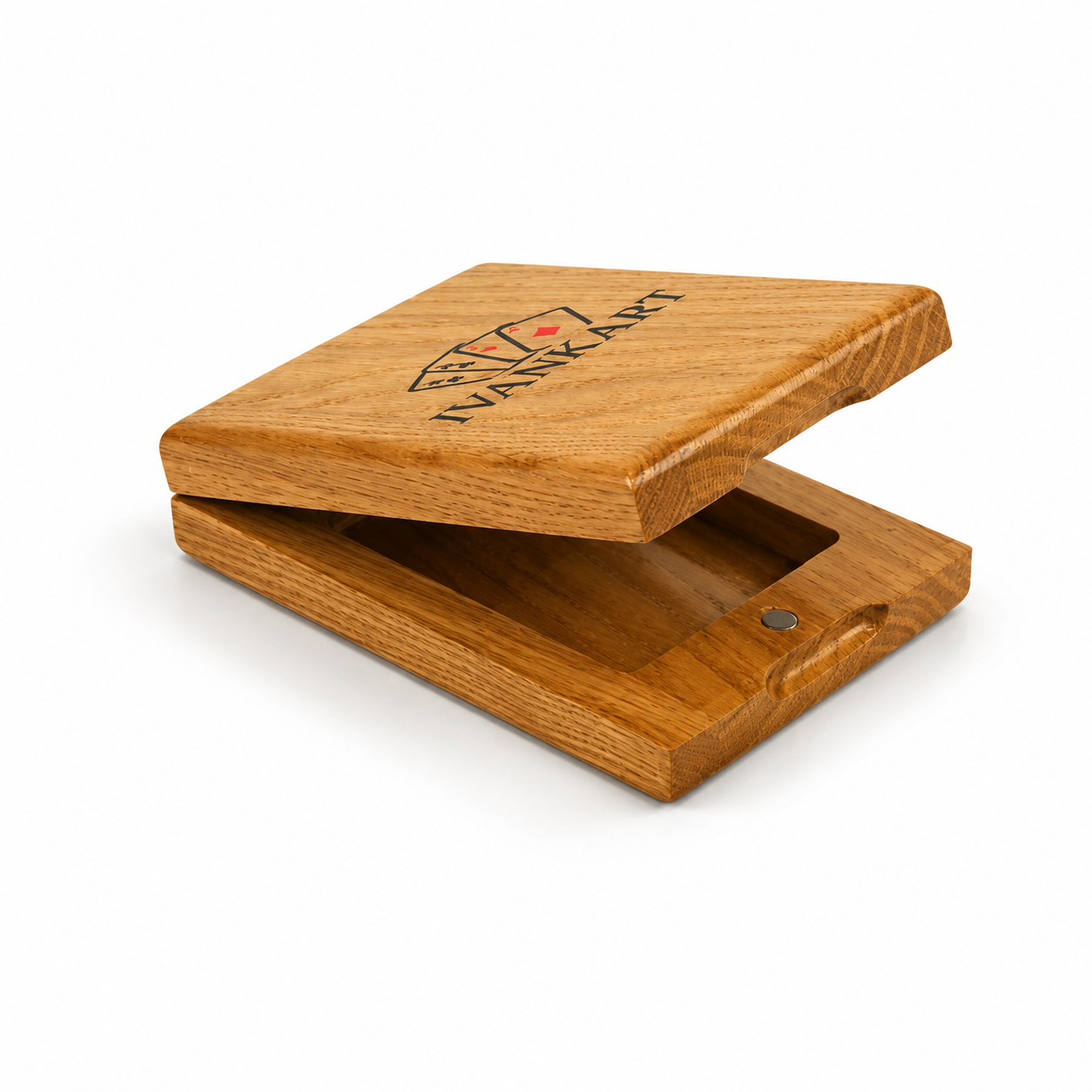 Single Deck Vertical Oak Book-Style Case for Playing Cards