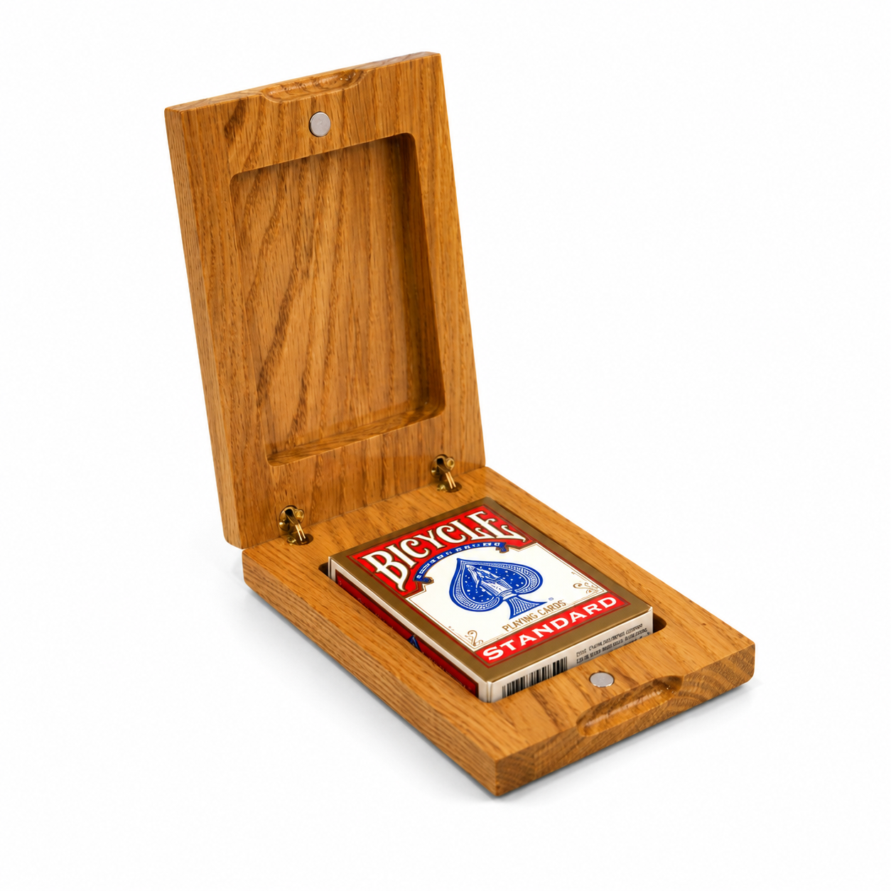 Single Deck Vertical Oak Book-Style Case for Playing Cards