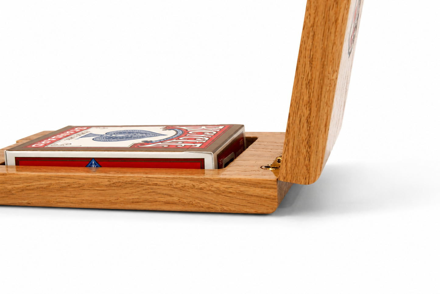 Single Deck Vertical Oak Book-Style Case for Playing Cards