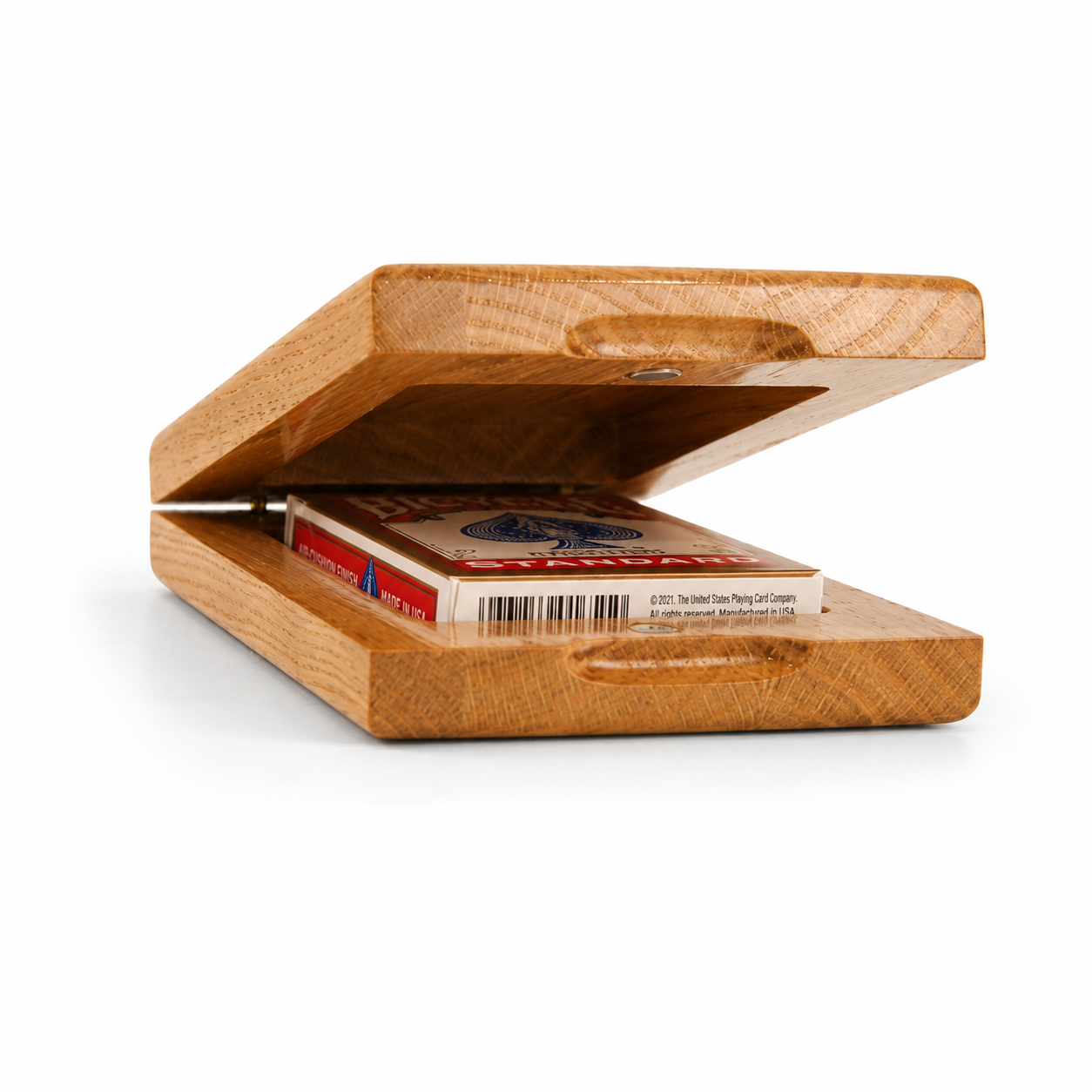Single Deck Vertical Oak Book-Style Case for Playing Cards