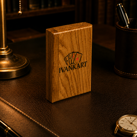 Single Deck Vertical Oak Book-Style Case for Playing Cards