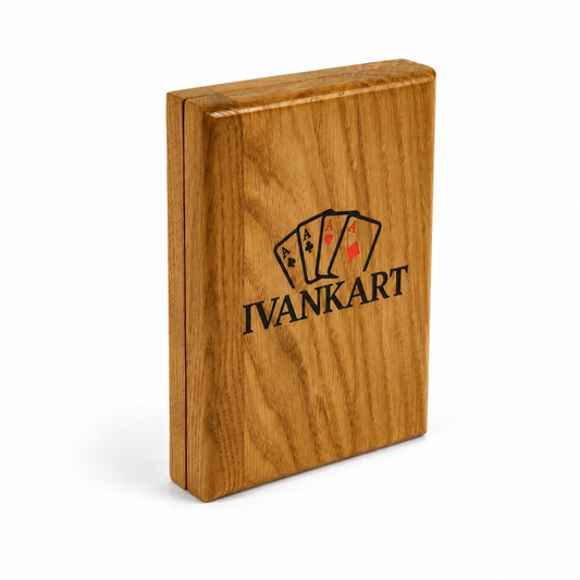 Single Deck Vertical Oak Book-Style Case for Playing Cards