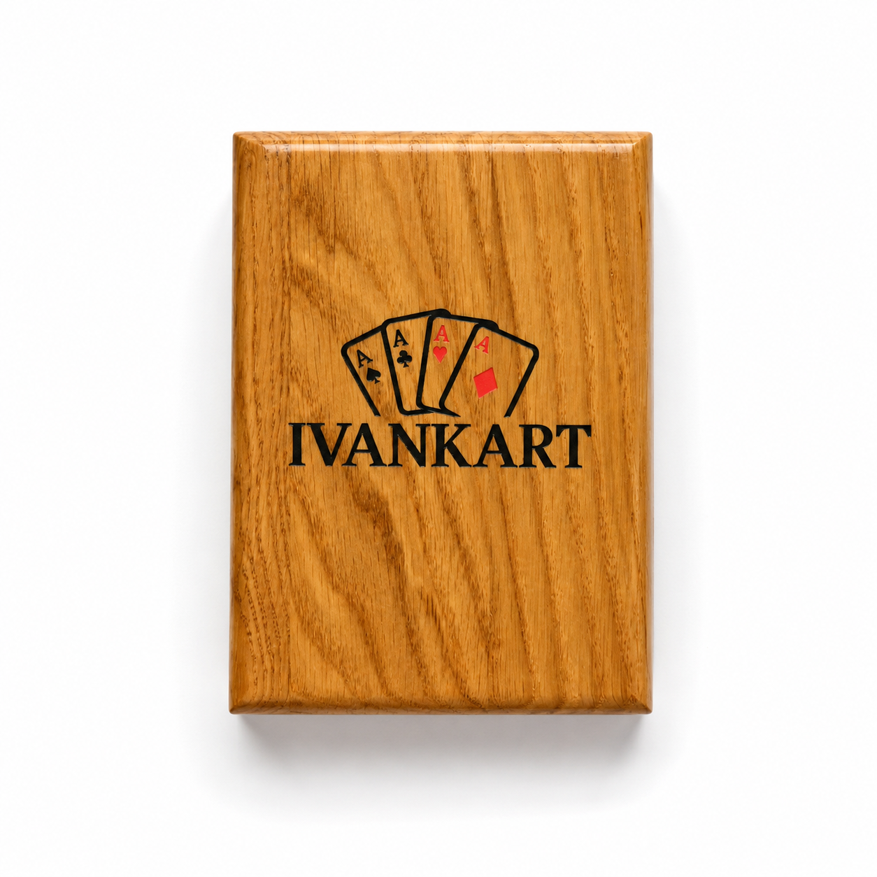 Single Deck Vertical Oak Book-Style Case for Playing Cards