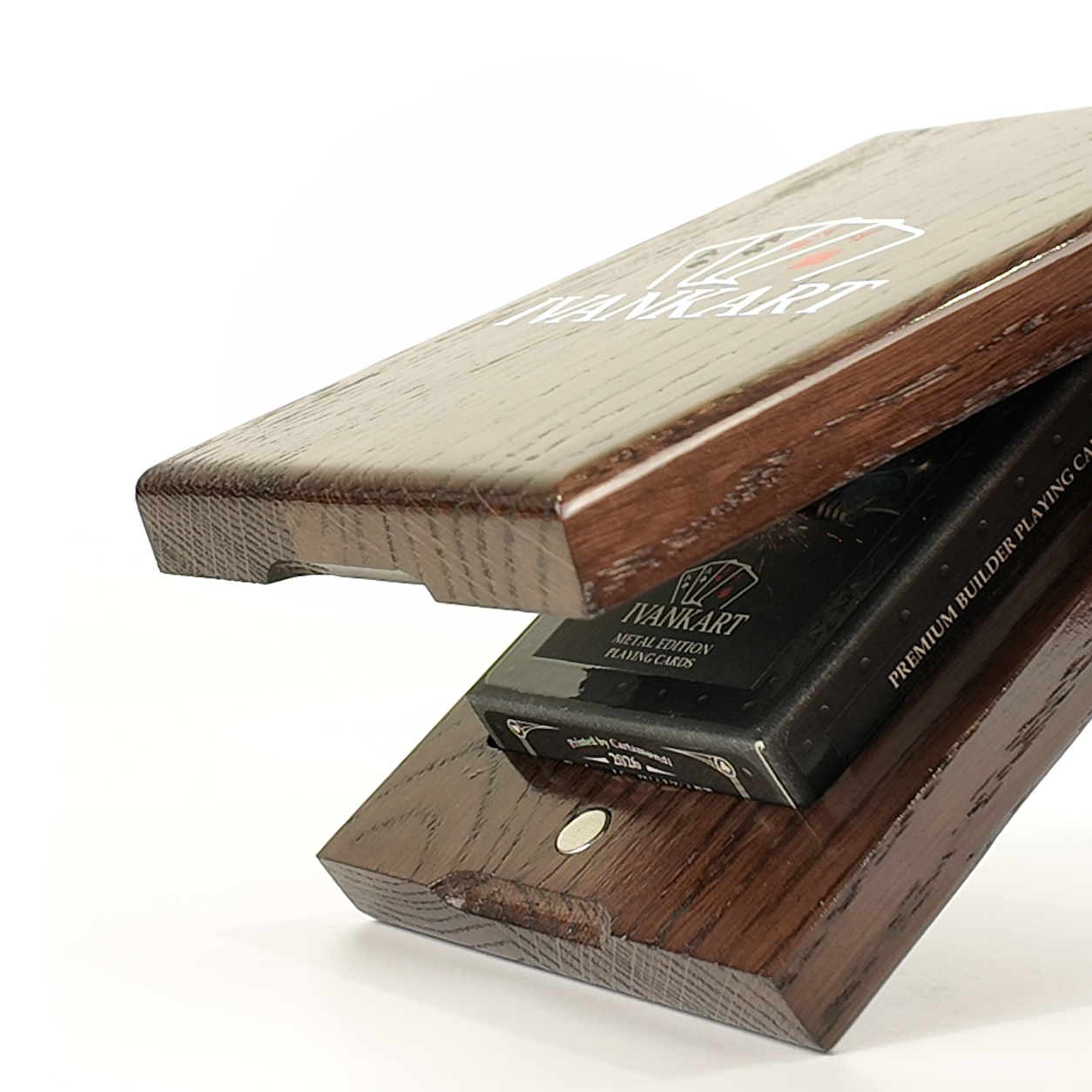 Single Deck Vertical Oak Book-Style Case Wenge for Playing Cards