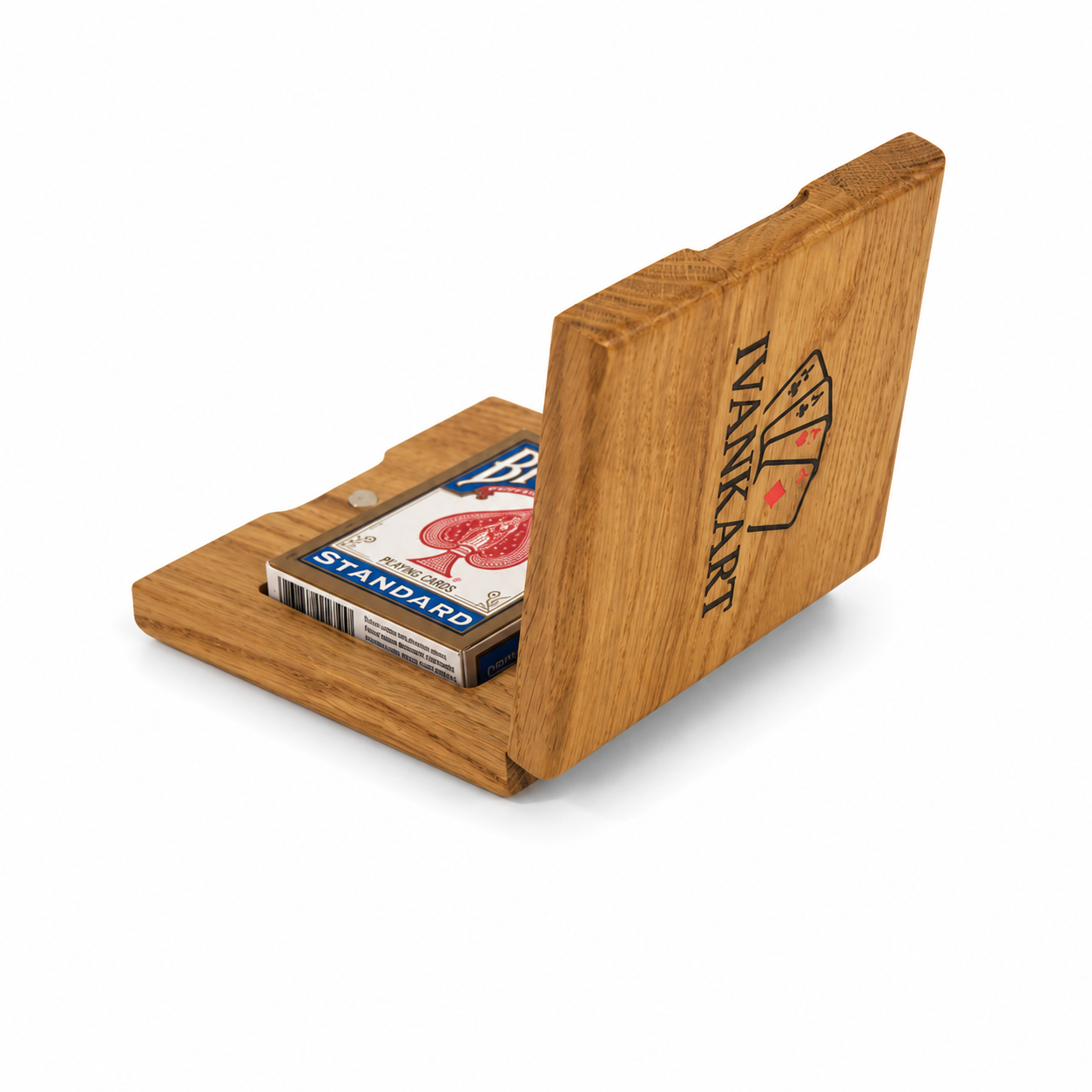 Single Deck Horizontal Oak Book-Style Case for Playing Cards