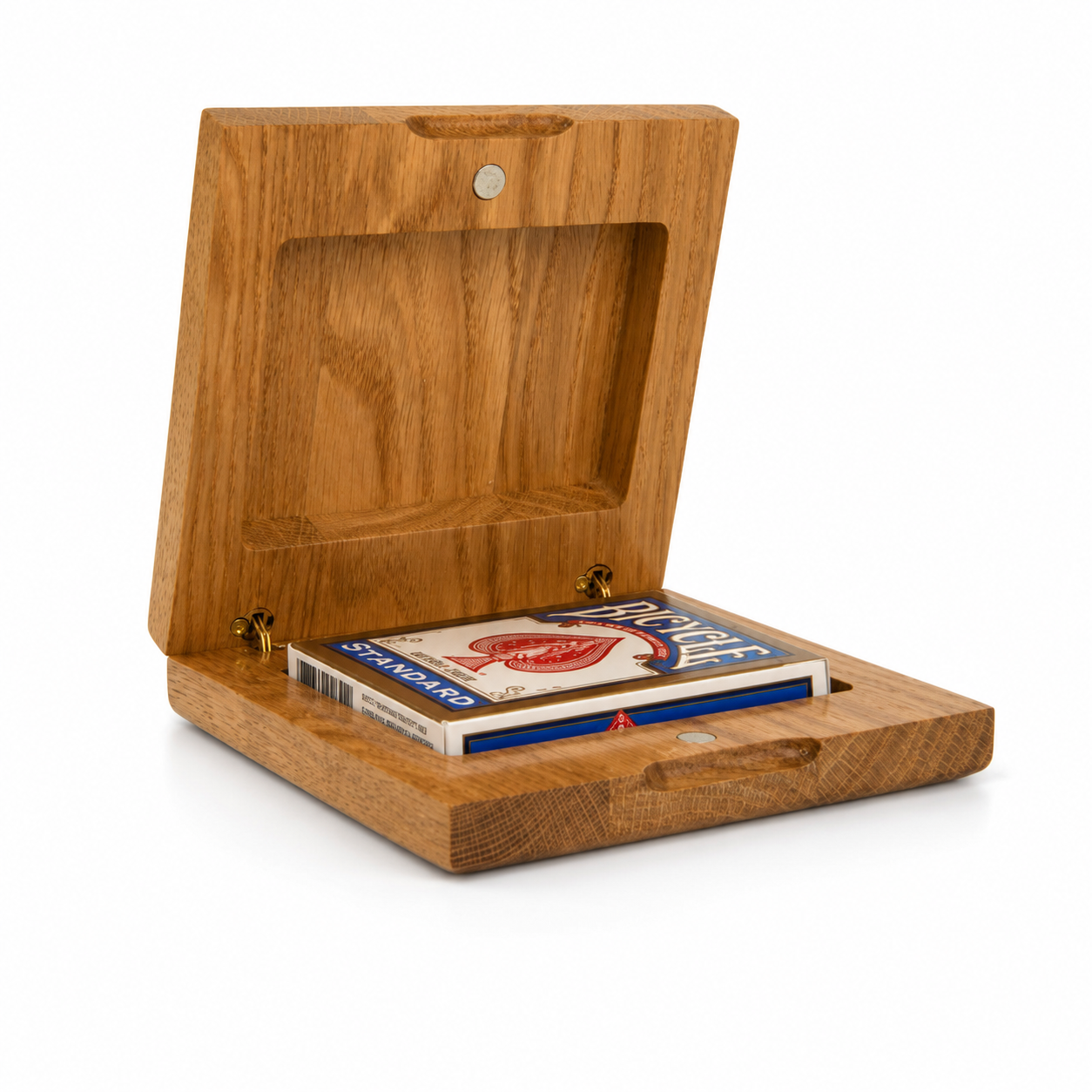 Single Deck Horizontal Oak Book-Style Case for Playing Cards