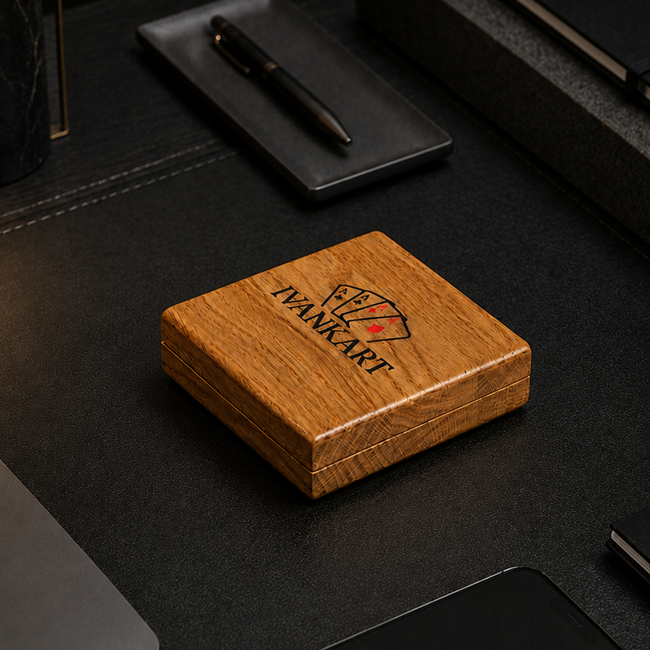 Single Deck Horizontal Oak Book-Style Case for Playing Cards