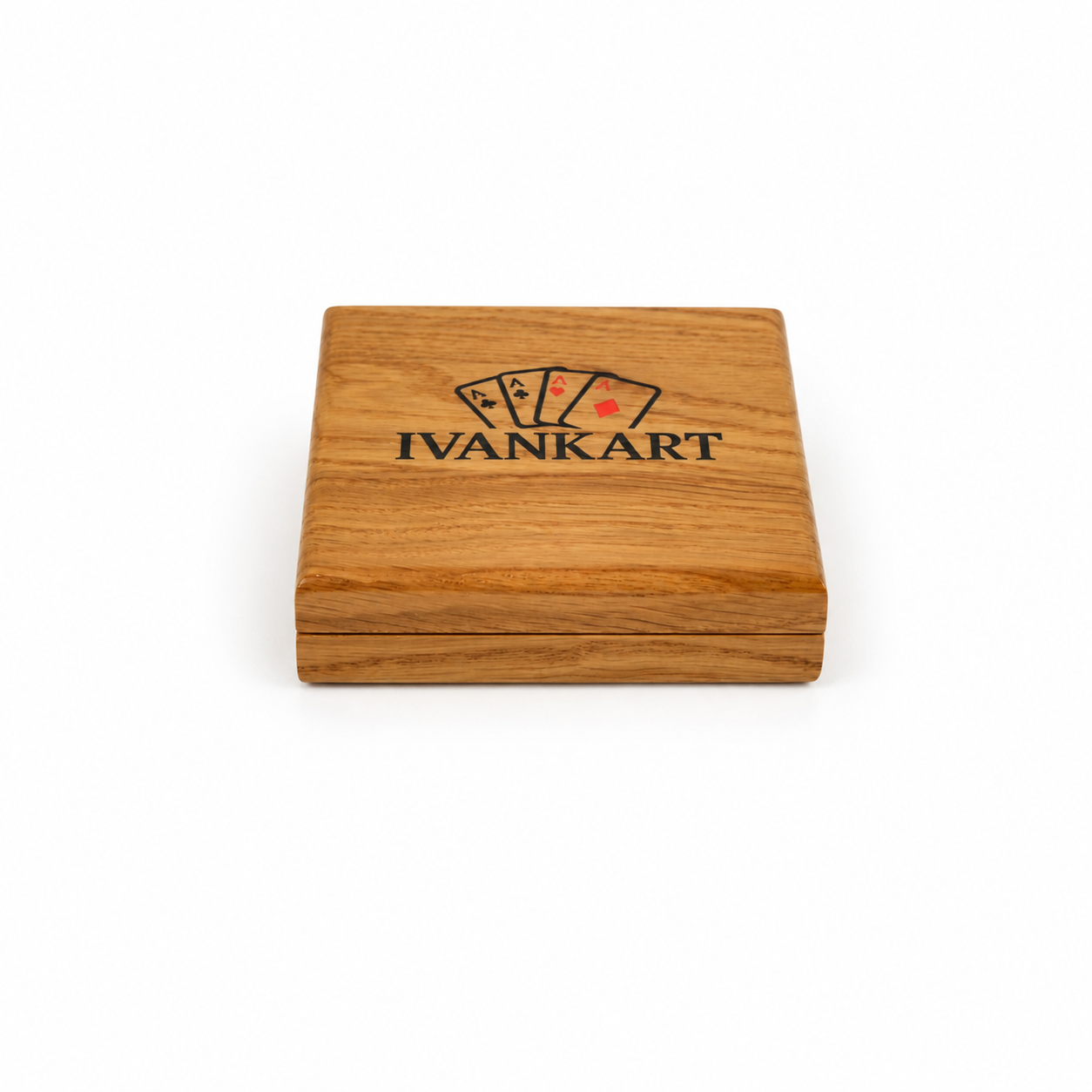 Single Deck Horizontal Oak Book-Style Case for Playing Cards